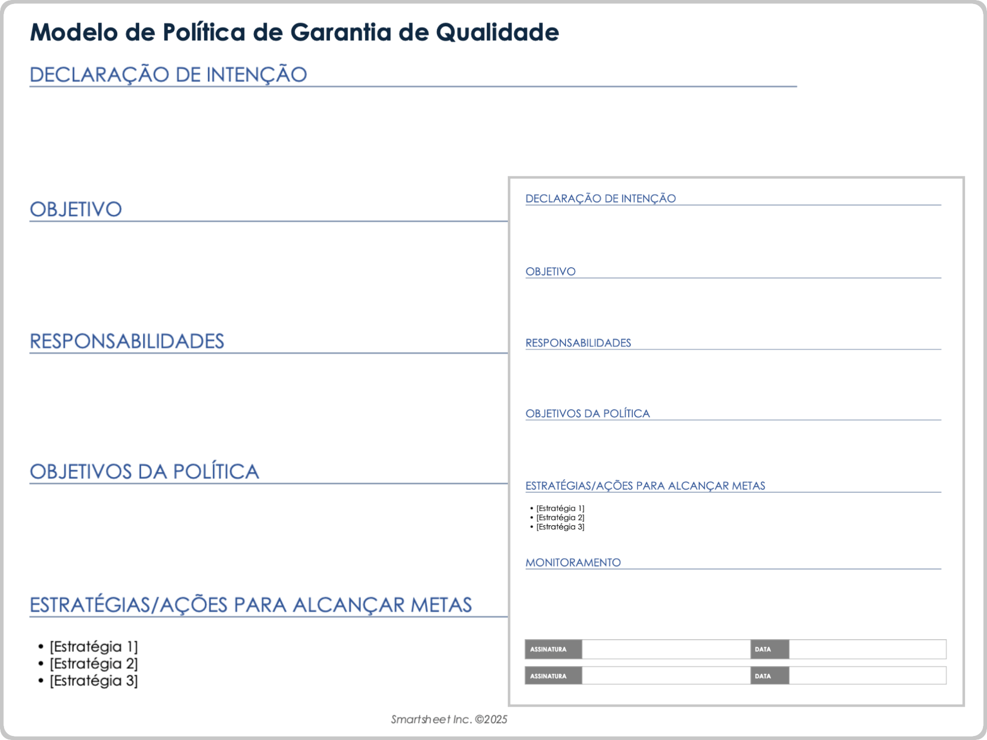 Modelo de política de garantia de qualidade