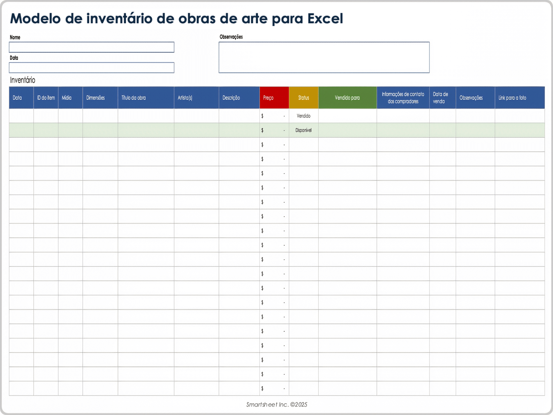  Modelo de inventário de arte