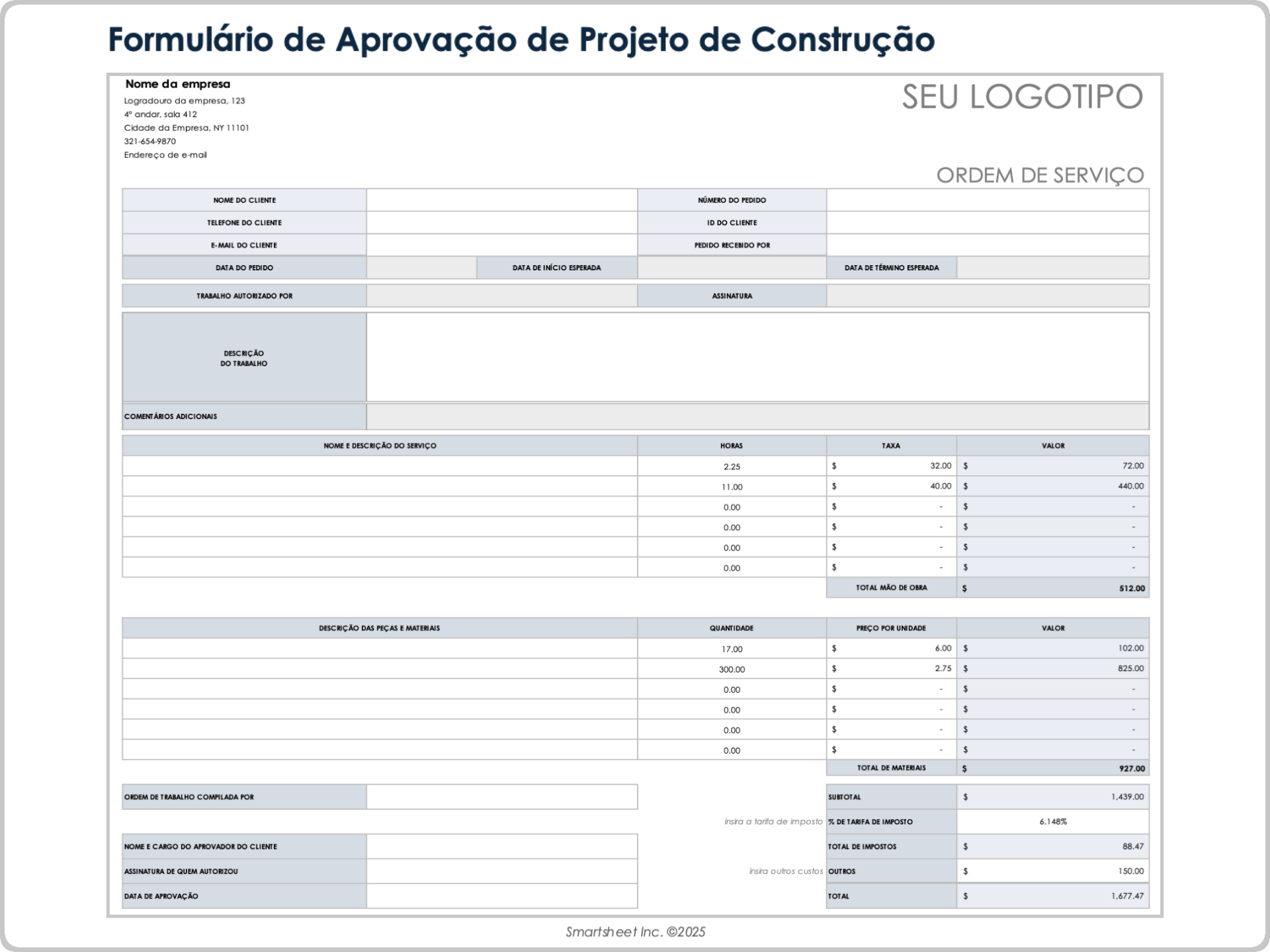 Formulário de aprovação de projeto de construção