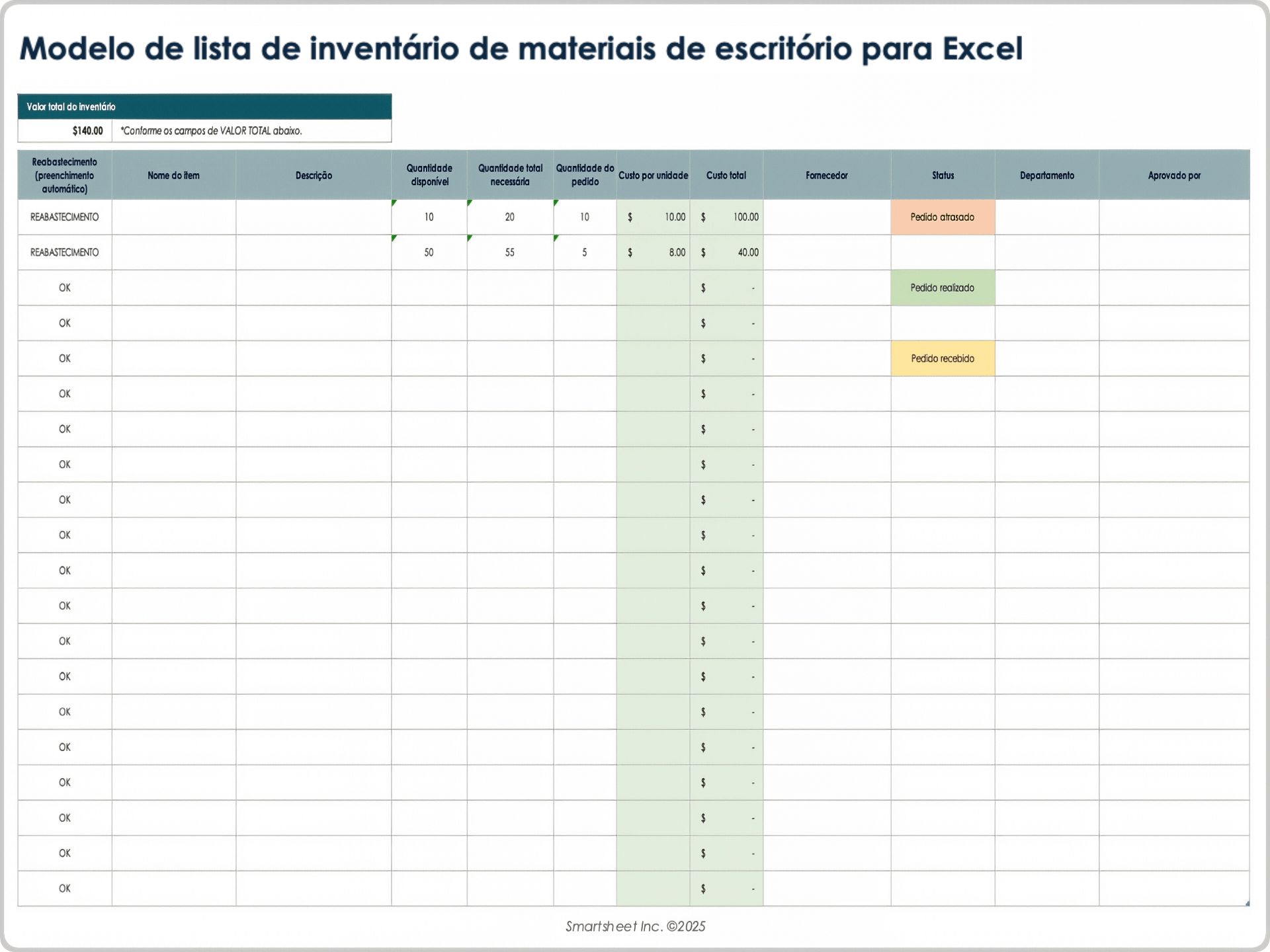 Modelo de lista de estoque de suprimentos do Excel Office