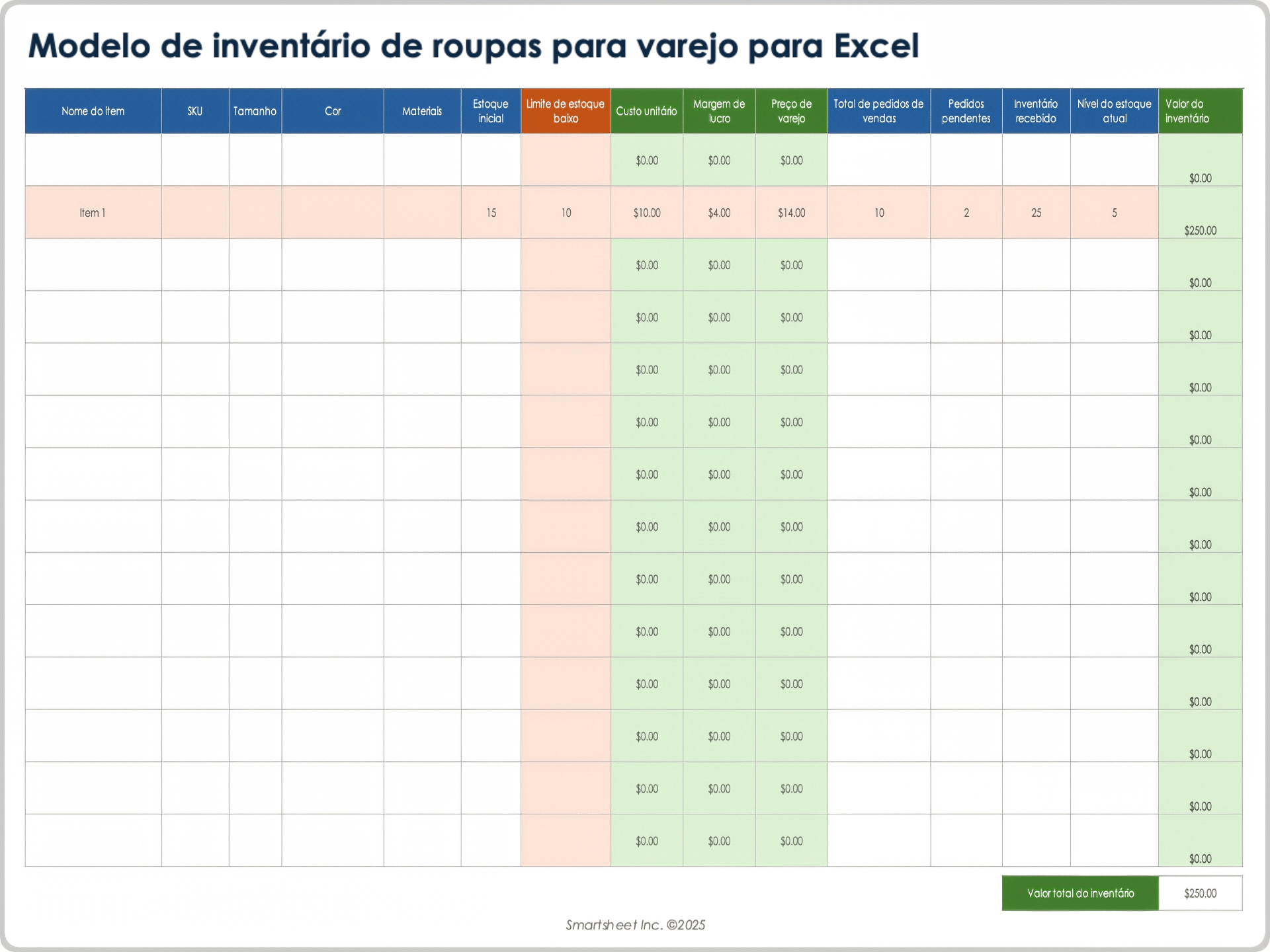  Modelo de inventário de roupas de varejo do 