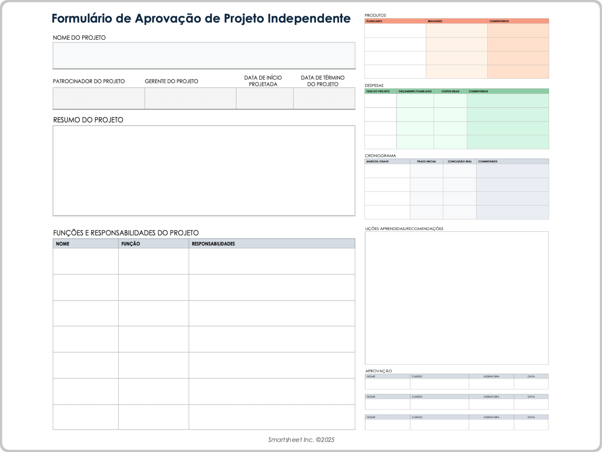 Formulário de aprovação de projeto independente