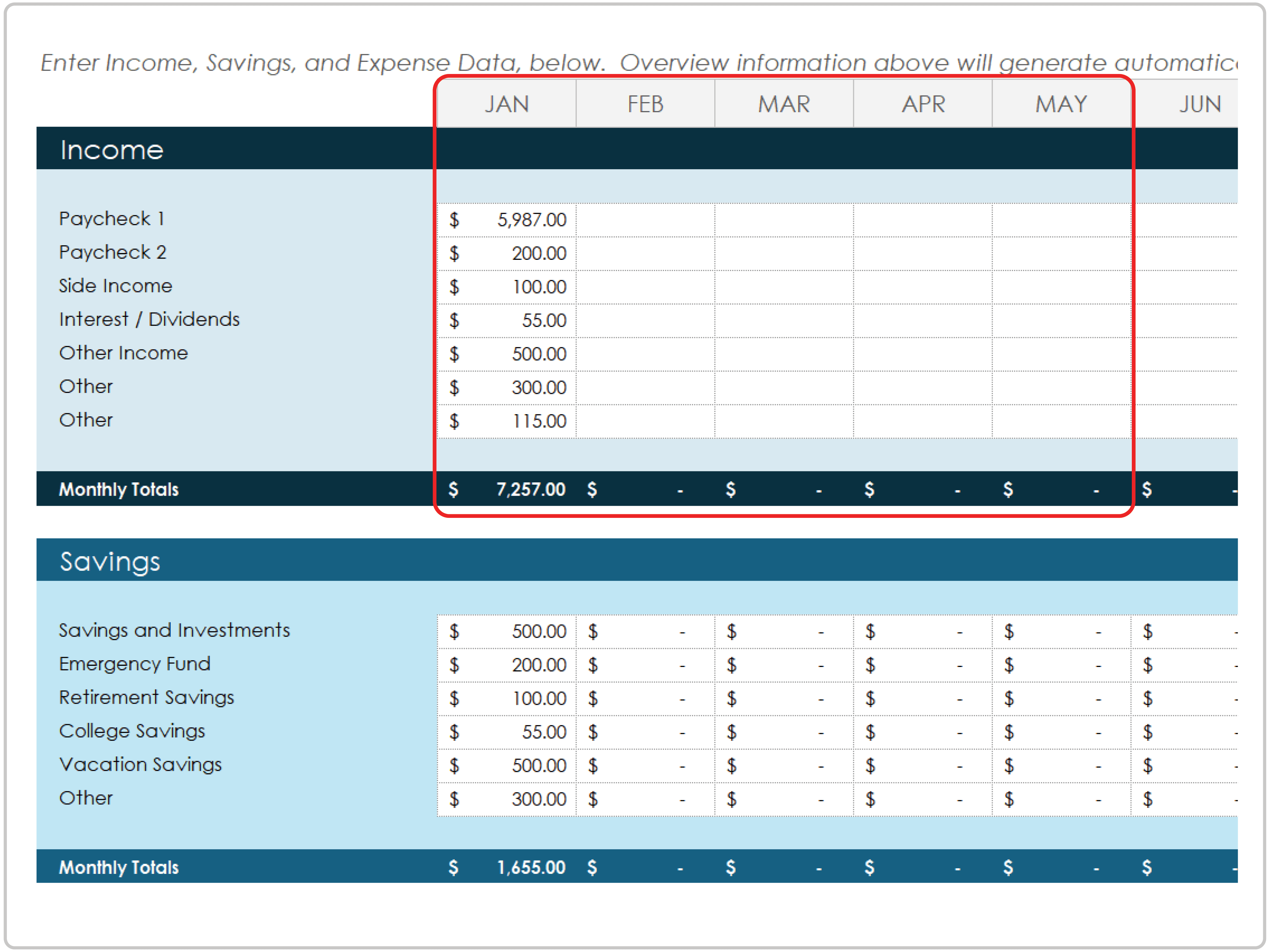 Modelo de Orçamento Pessoal Renda Mensal