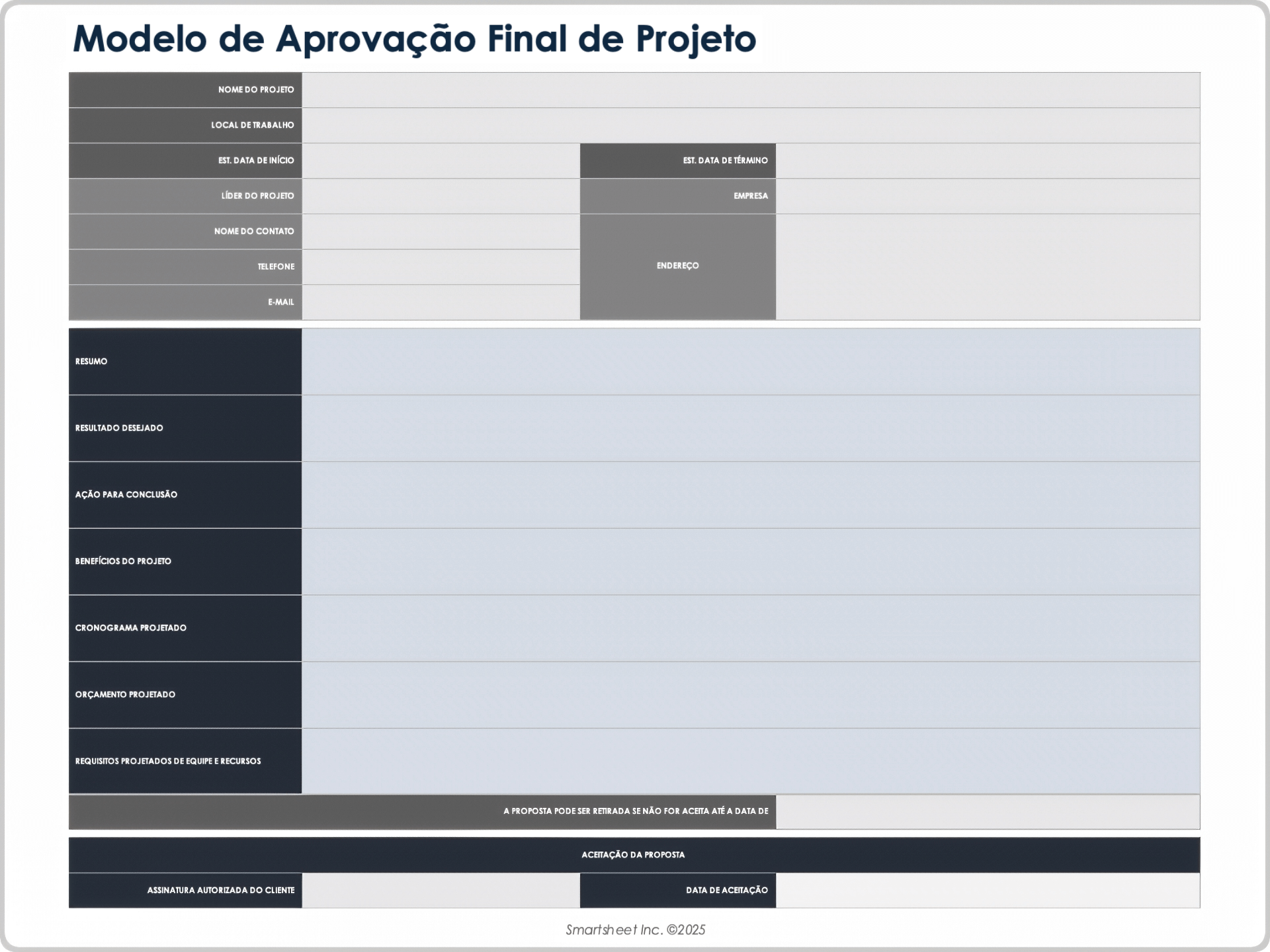 Modelo de aprovação final de projeto
