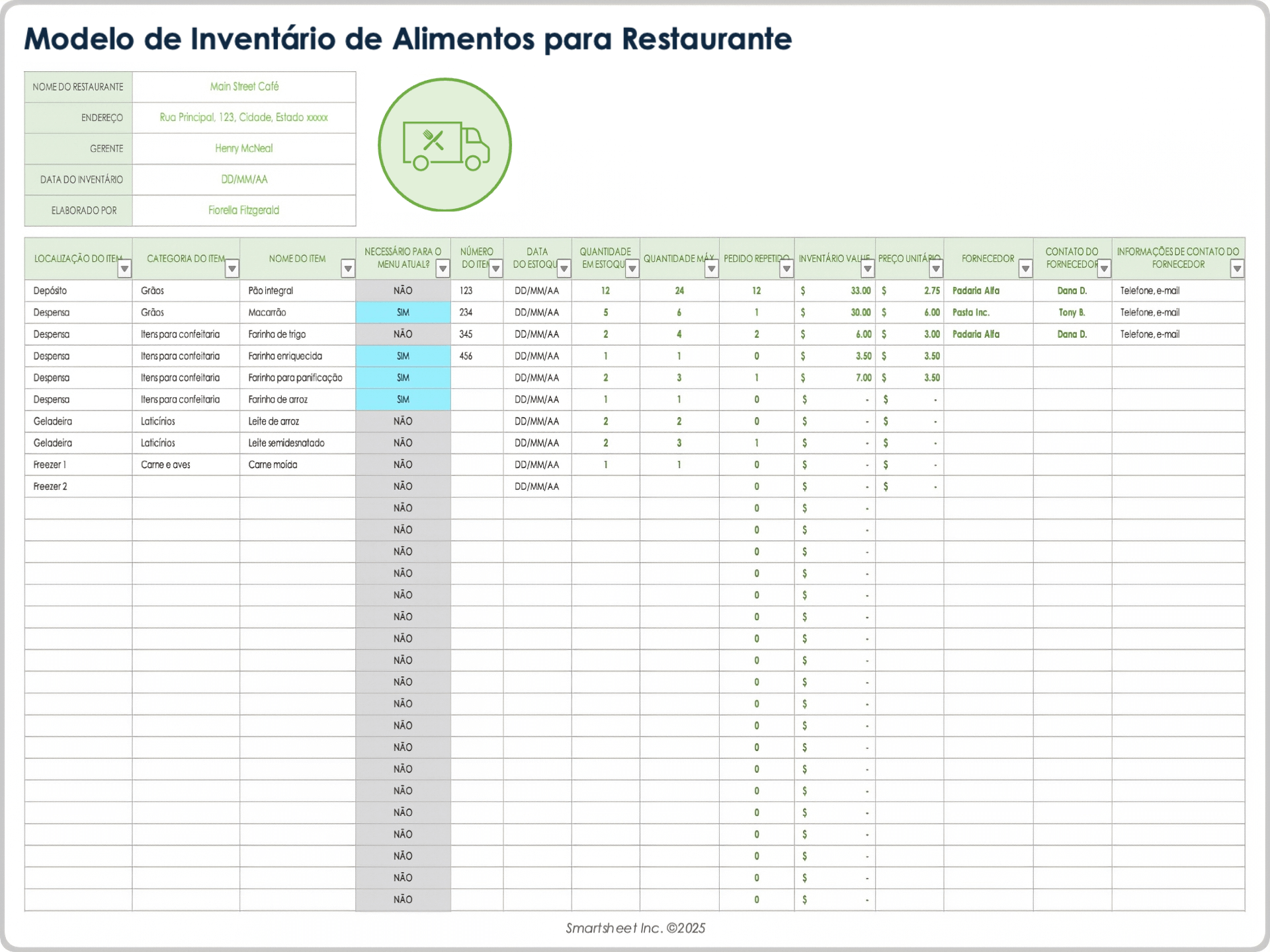 Modelo de inventário de alimentos de restaurante