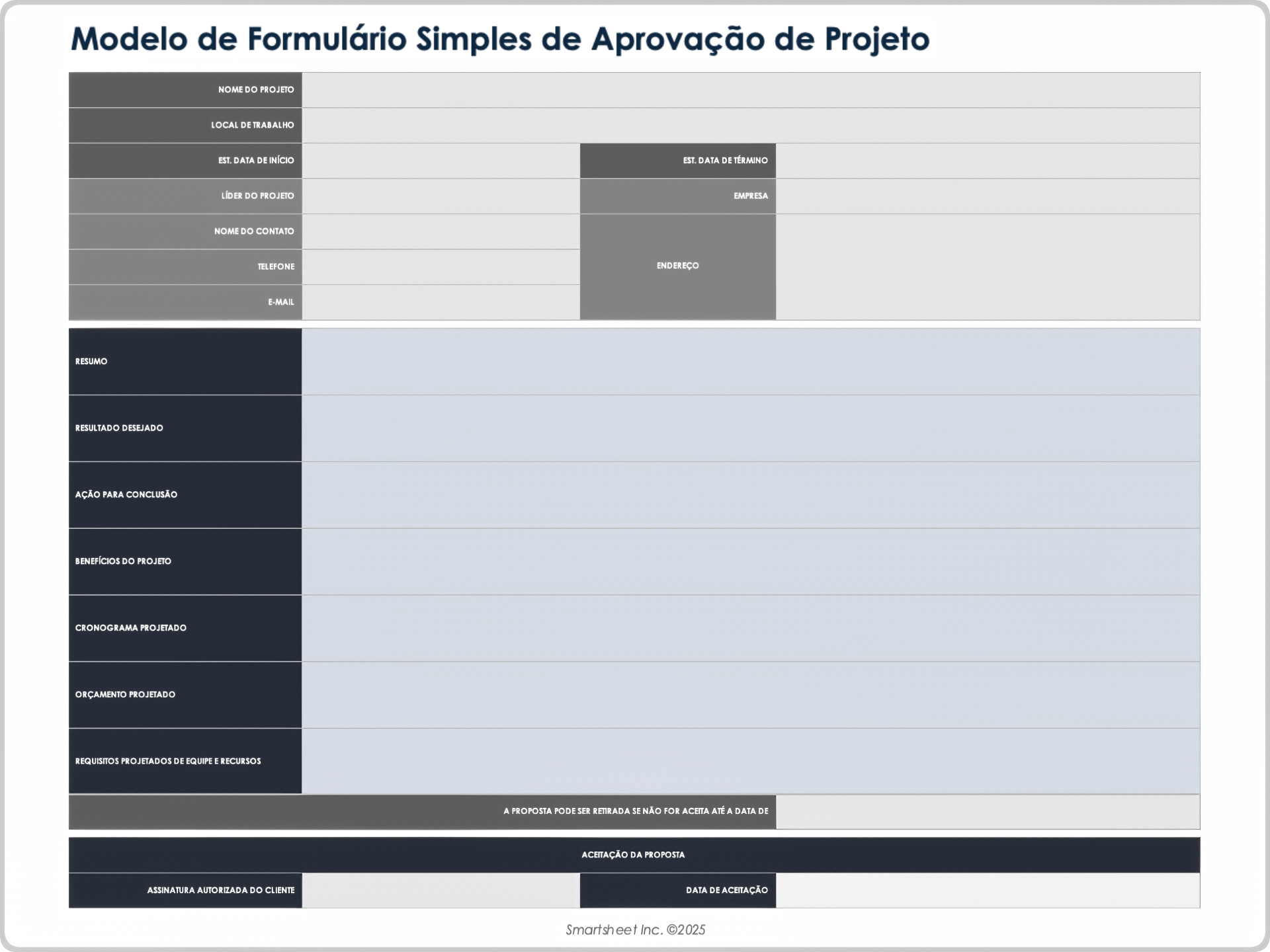 Modelo simples de formulário de aprovação de projeto