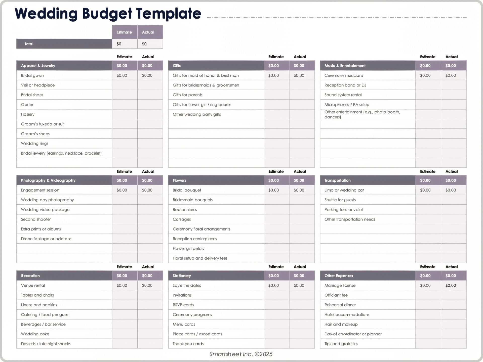 Modelo de orçamento de casamento 9053