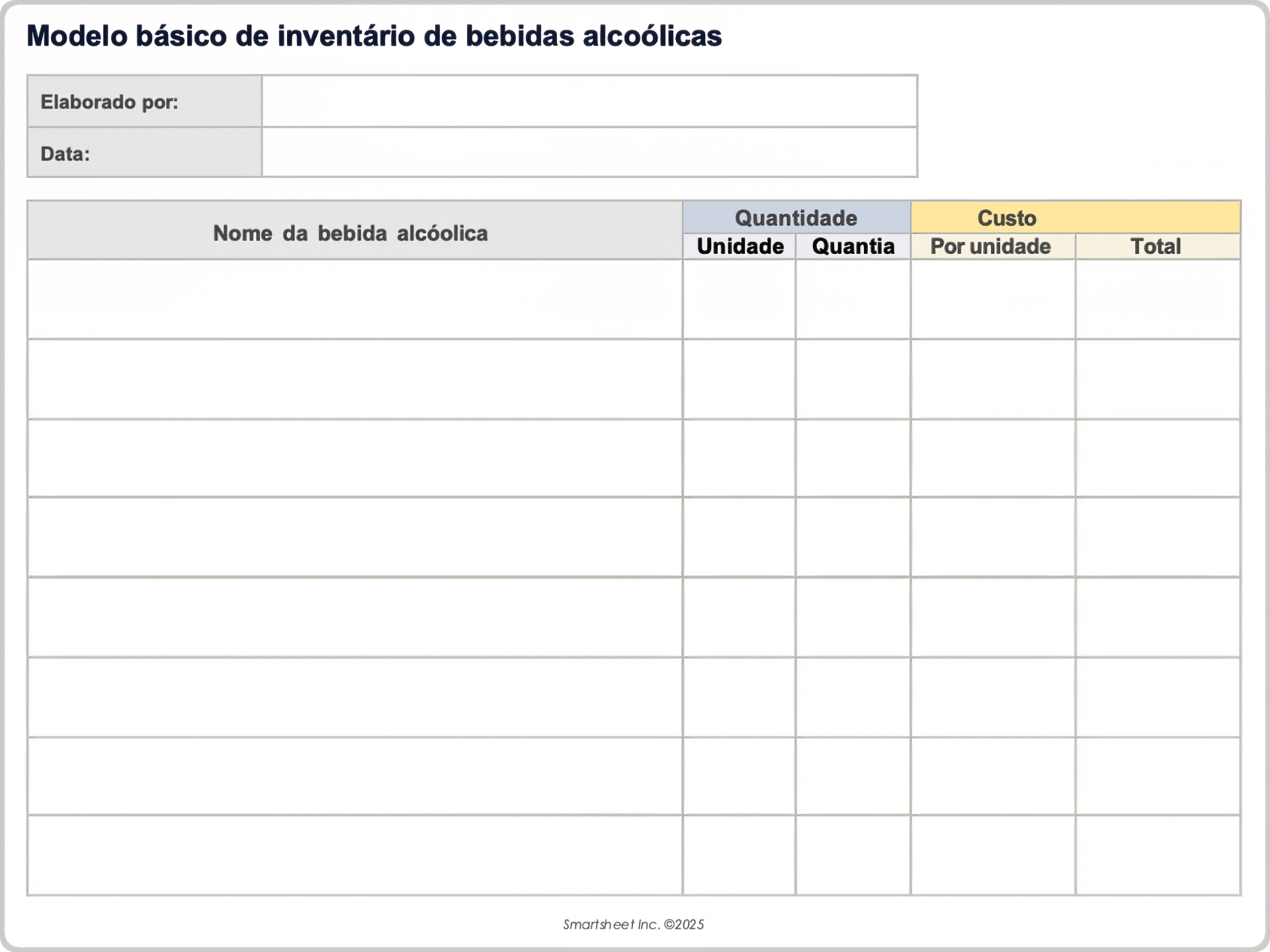 Modelo básico de inventário de bebidas alcoólicas