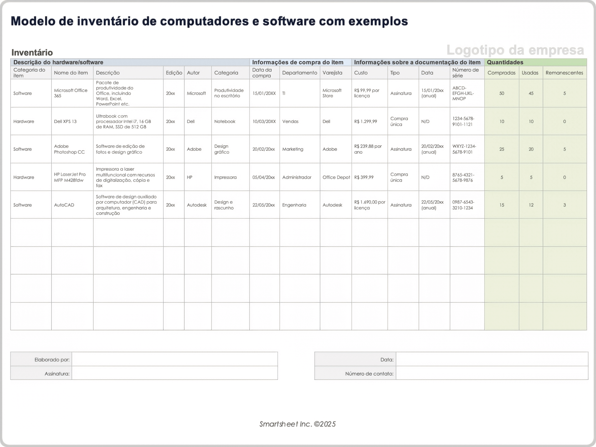 Modelo de inventário de computadores e software