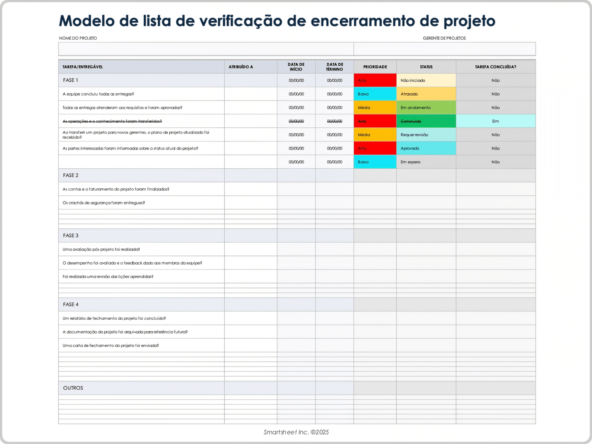Modelo de lista de verificação de encerramento de projeto