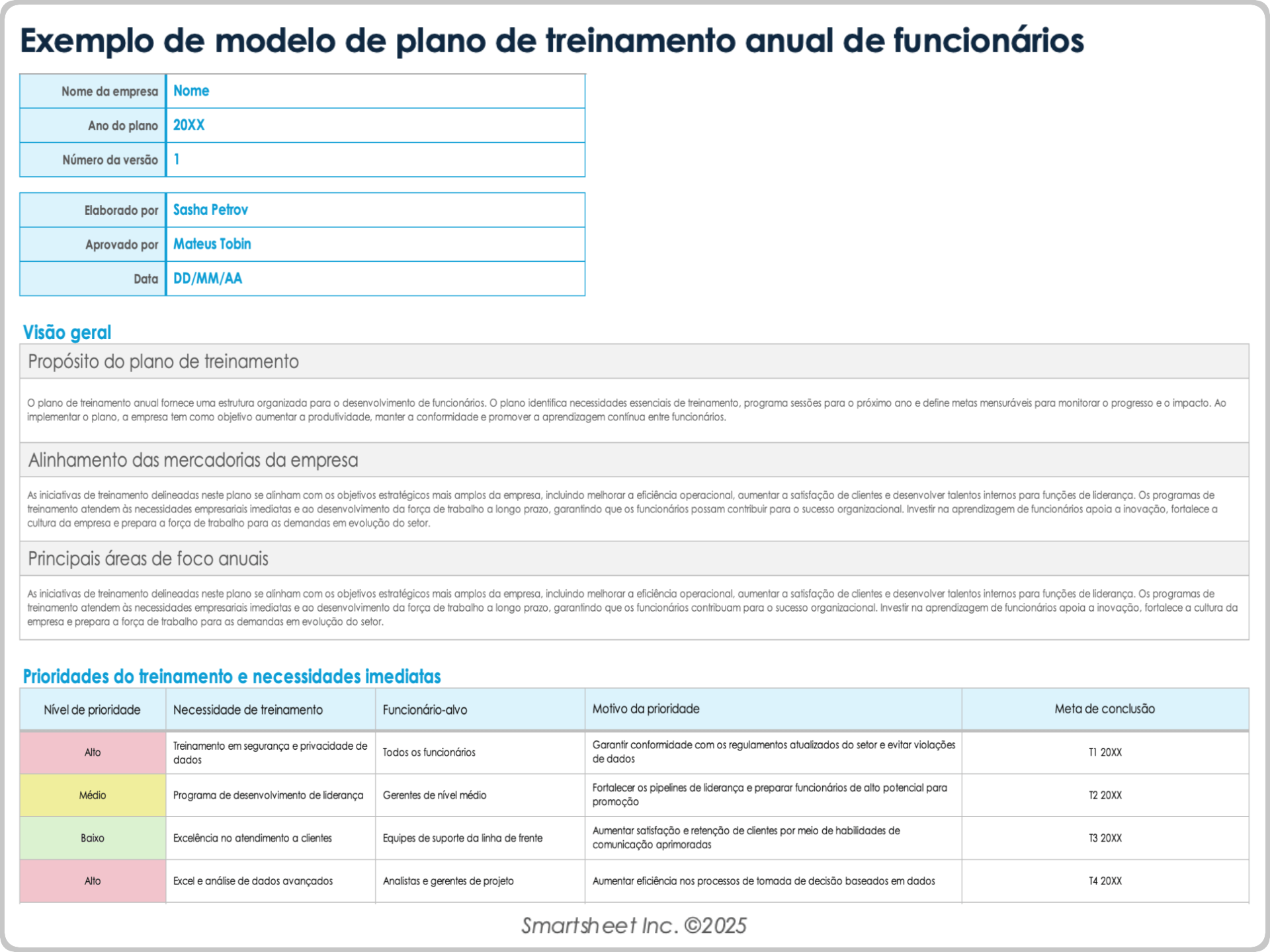 Exemplo de modelo de plano de treinamento anual de funcionários
