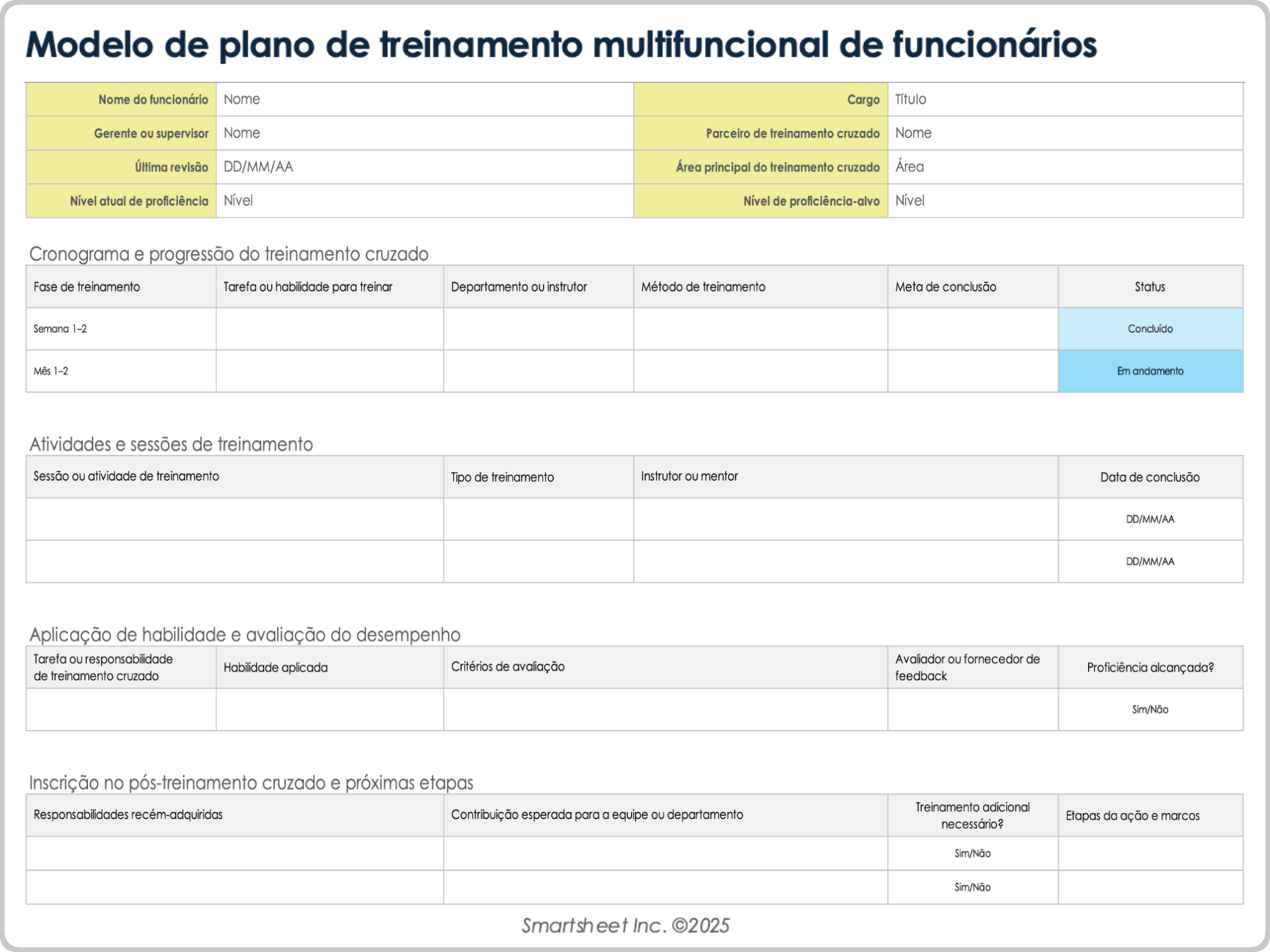 Modelo de plano de treinamento multifuncional de funcionários