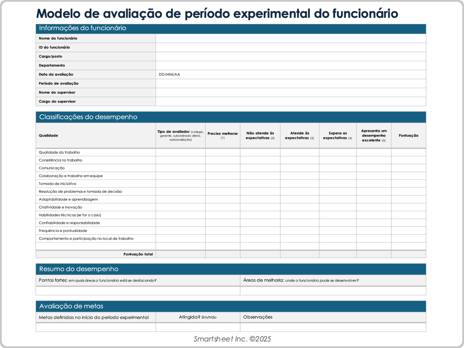 Modelo de revisão de estágio probatório para funcionários