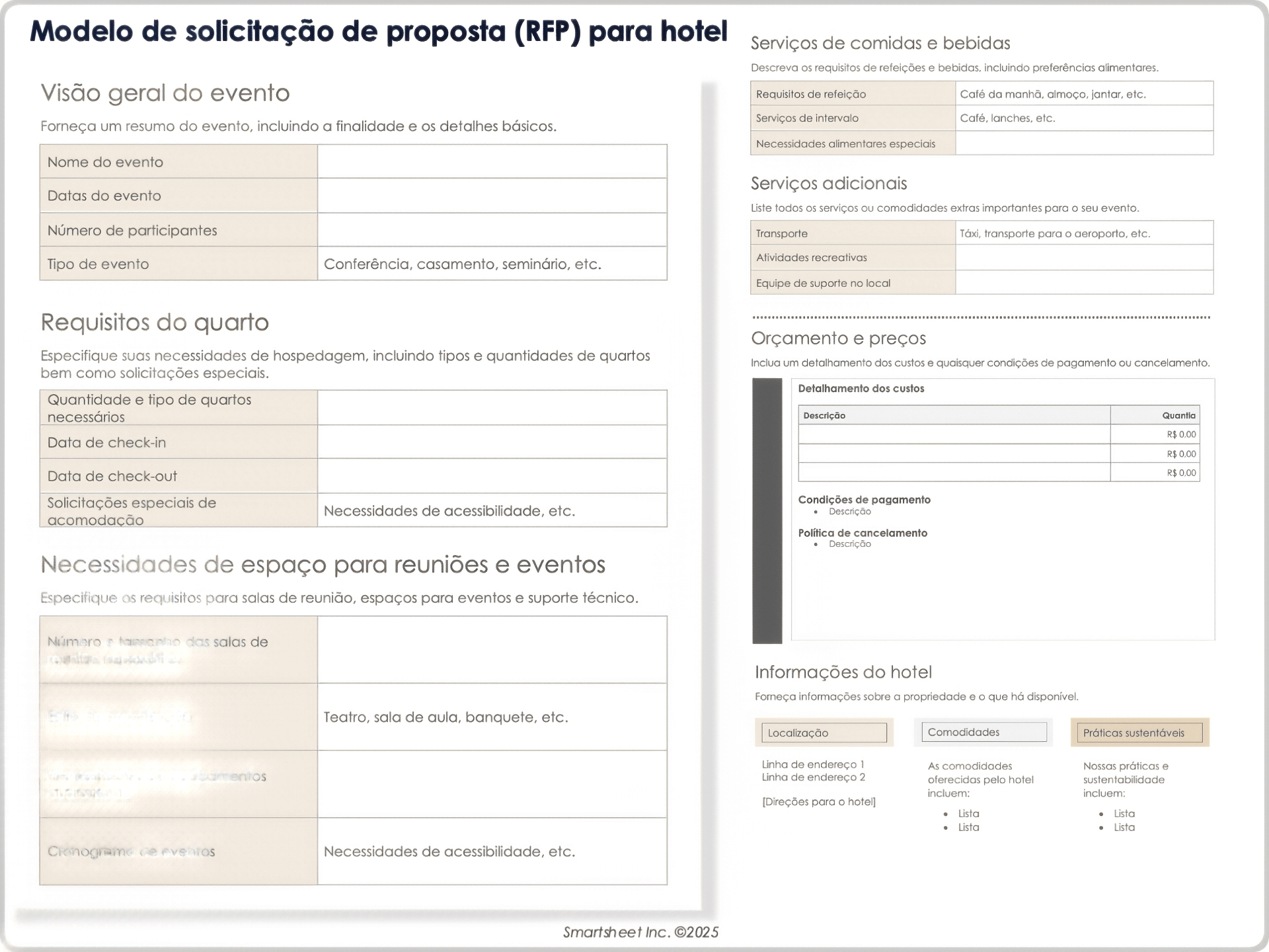Modelo de solicitação de proposta (RFP) para hotéis