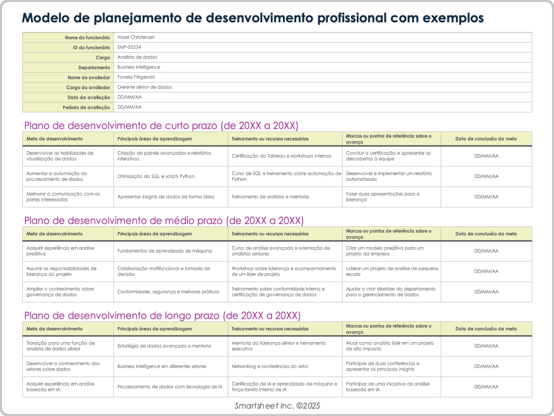 Exemplo de modelo de plano de desenvolvimento profissional