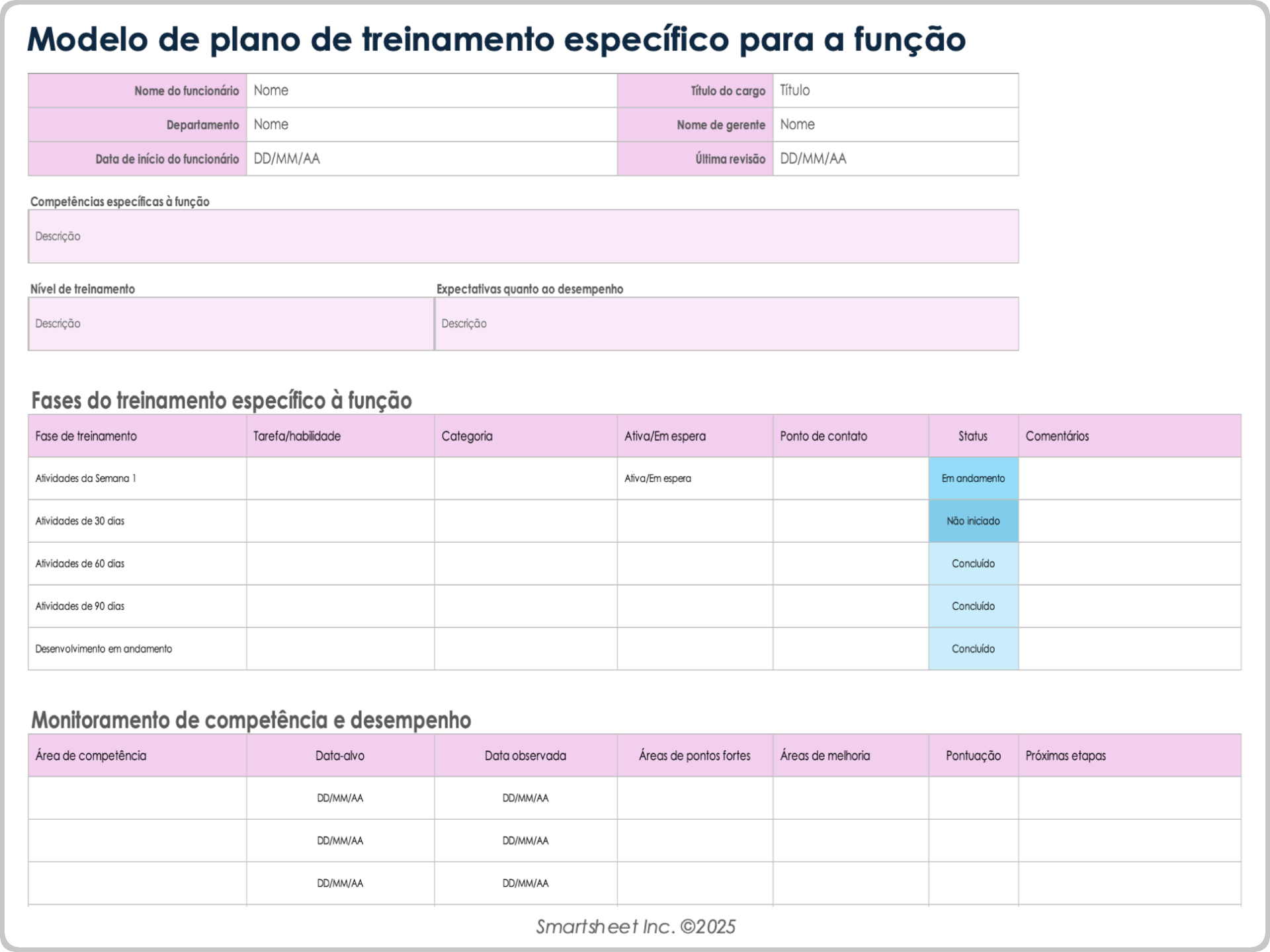 Modelo de plano de treinamento específico da função