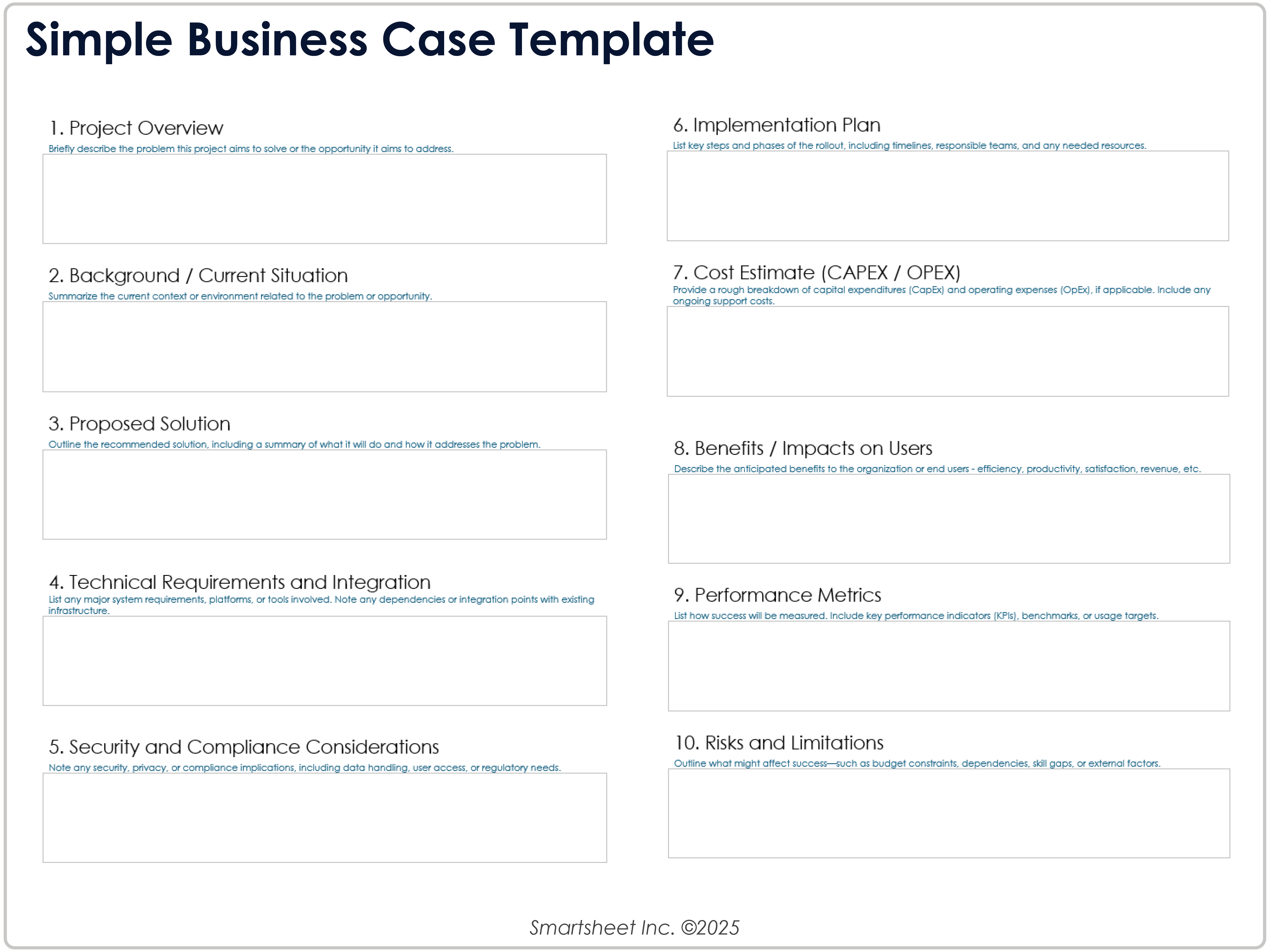 Modelo simples de caso de negócios