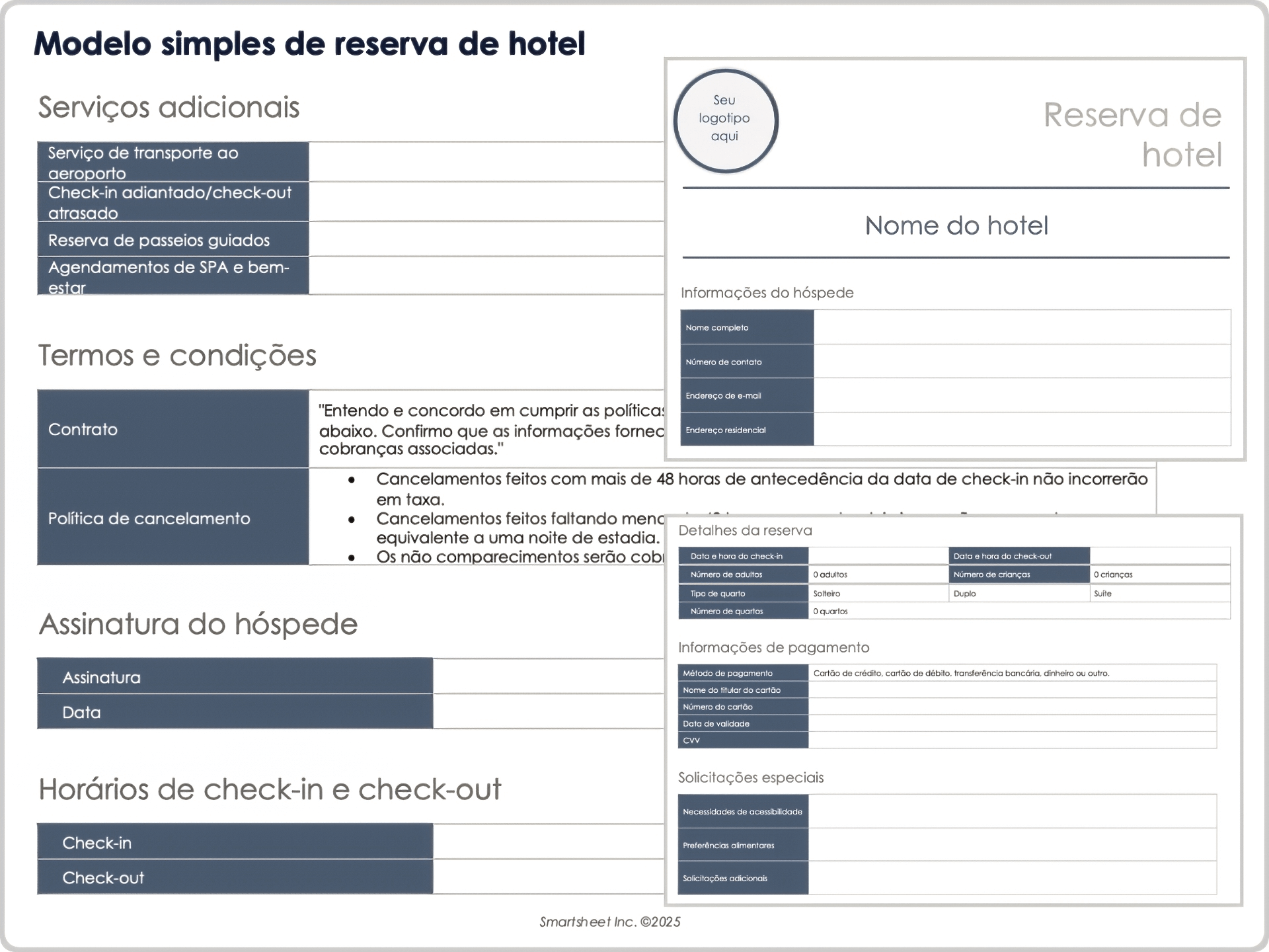 Modelo simples de reservas de hotel