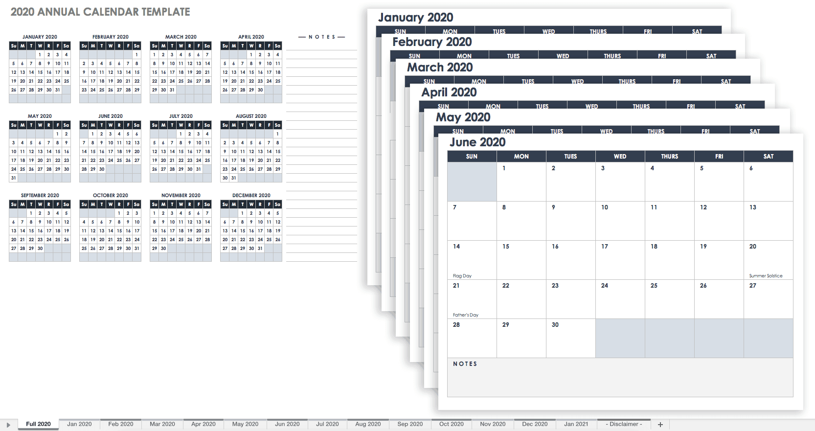 Modelo de calendário de 12 meses 2020