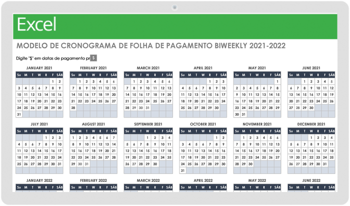 Modelo de Cronograma de Folha de Pagamento Quinzenal 2021-2022