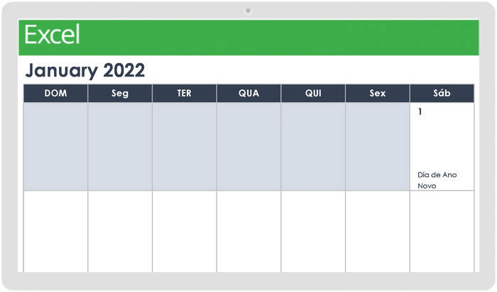  Modelo de retrato de calendário mensal para impressão 2022
