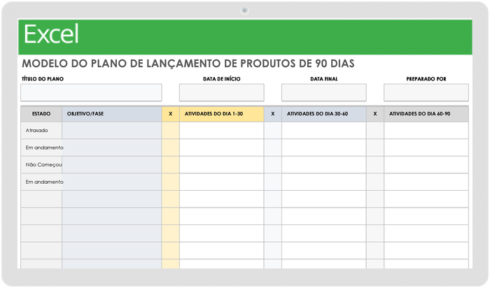  Modelo de plano de lançamento de produto de 90 dias