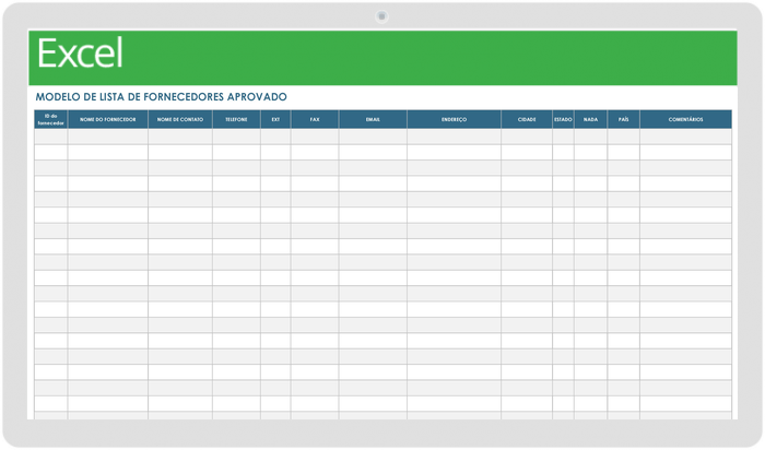 Modelo de lista de fornecedores aprovados