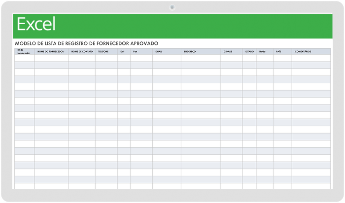 Modelo de Lista de Registro de Fornecedor Aprovado