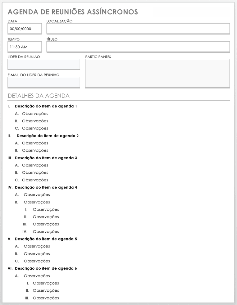 Agenda de Reunião Assíncrona