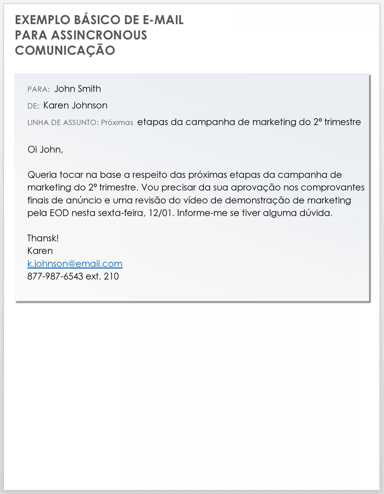  Exemplo de e-mail básico para comunicação assíncrona