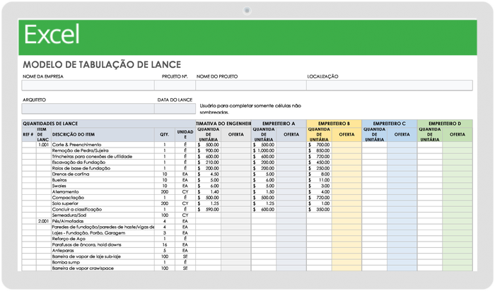 Tabulação de lances