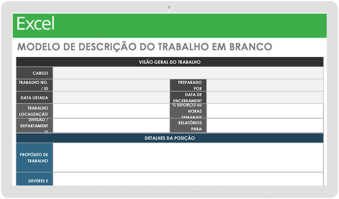 Modelo de descrição de trabalho em branco