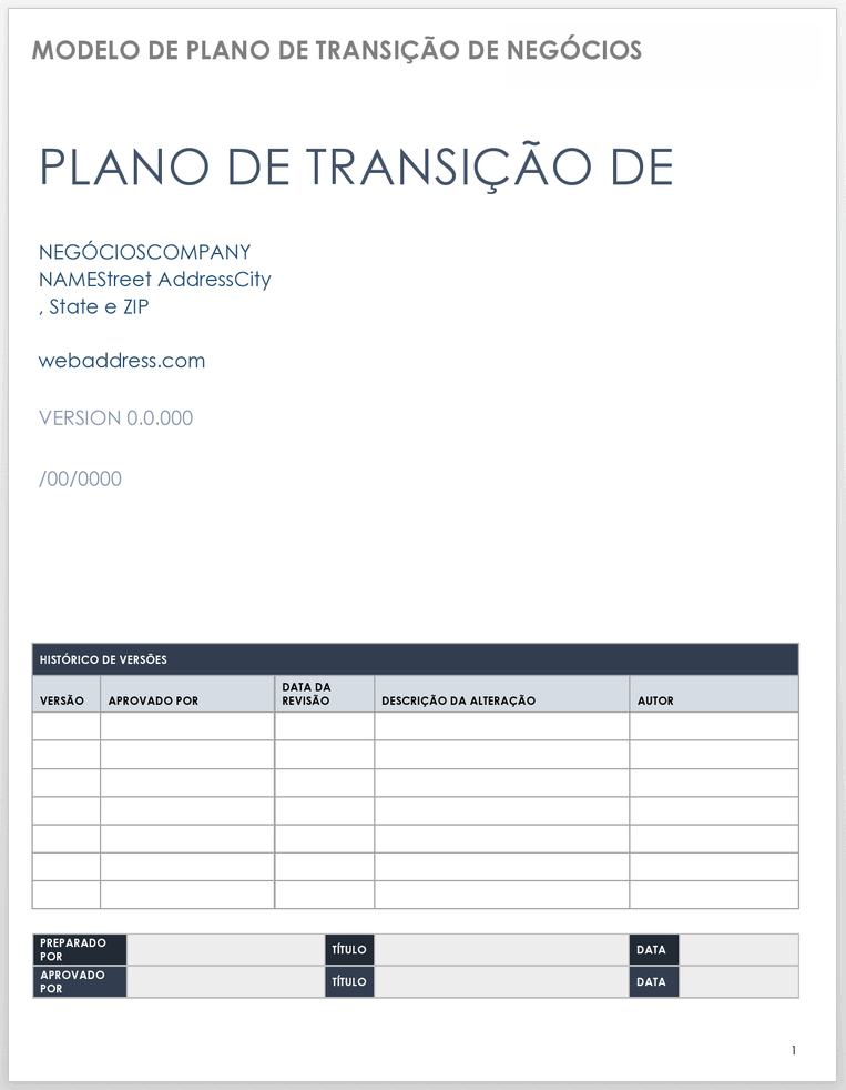  Modelo de Plano de Transição de Negócios