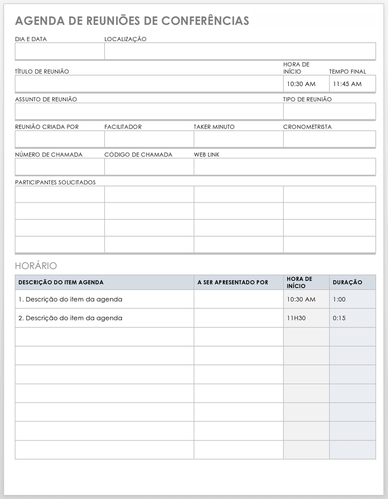 Modelo de Agenda de Reunião de Teleconferência