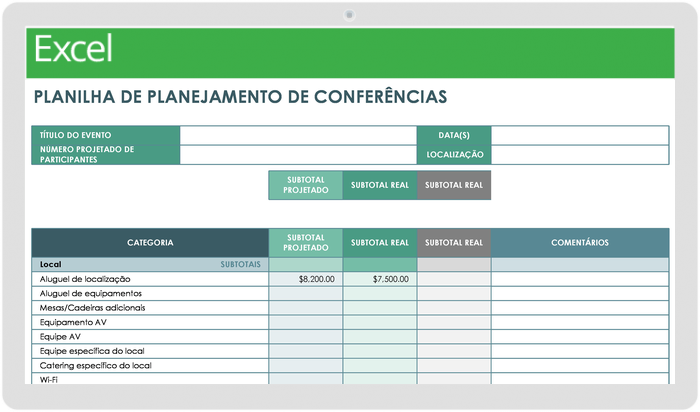 Planilha de Planejamento da Conferência Orçamento do Evento