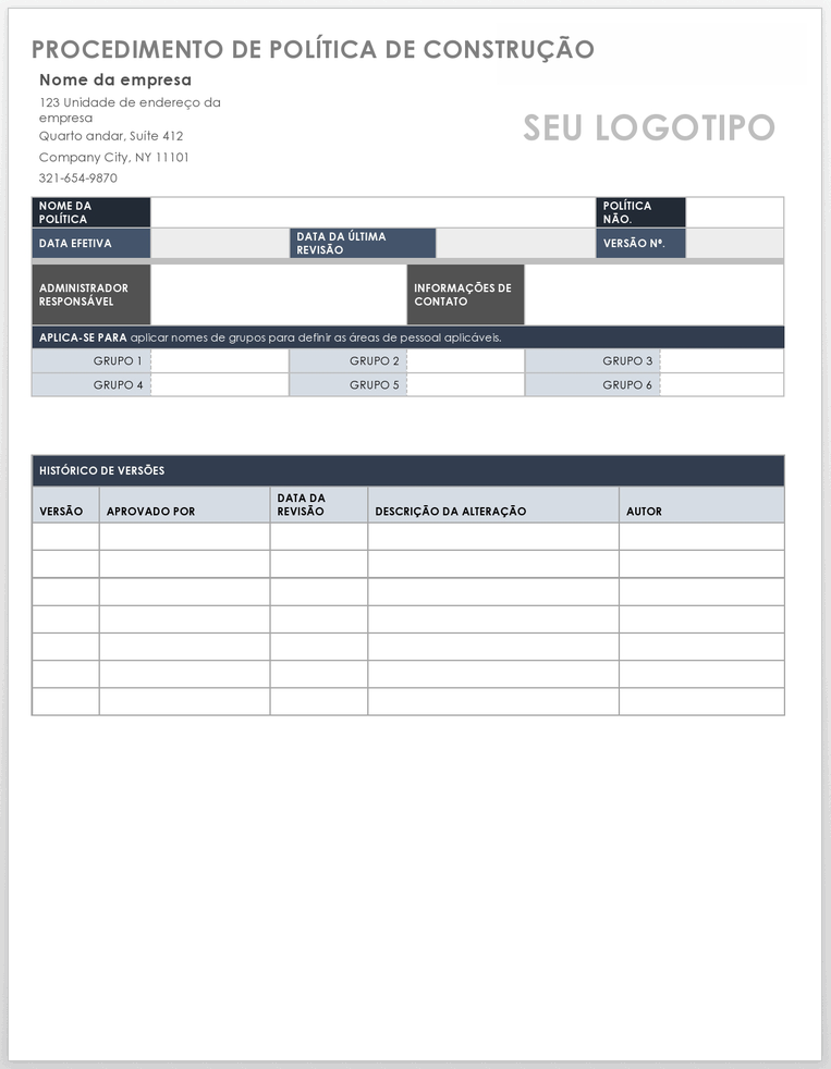 Procedimento da Política de Construção