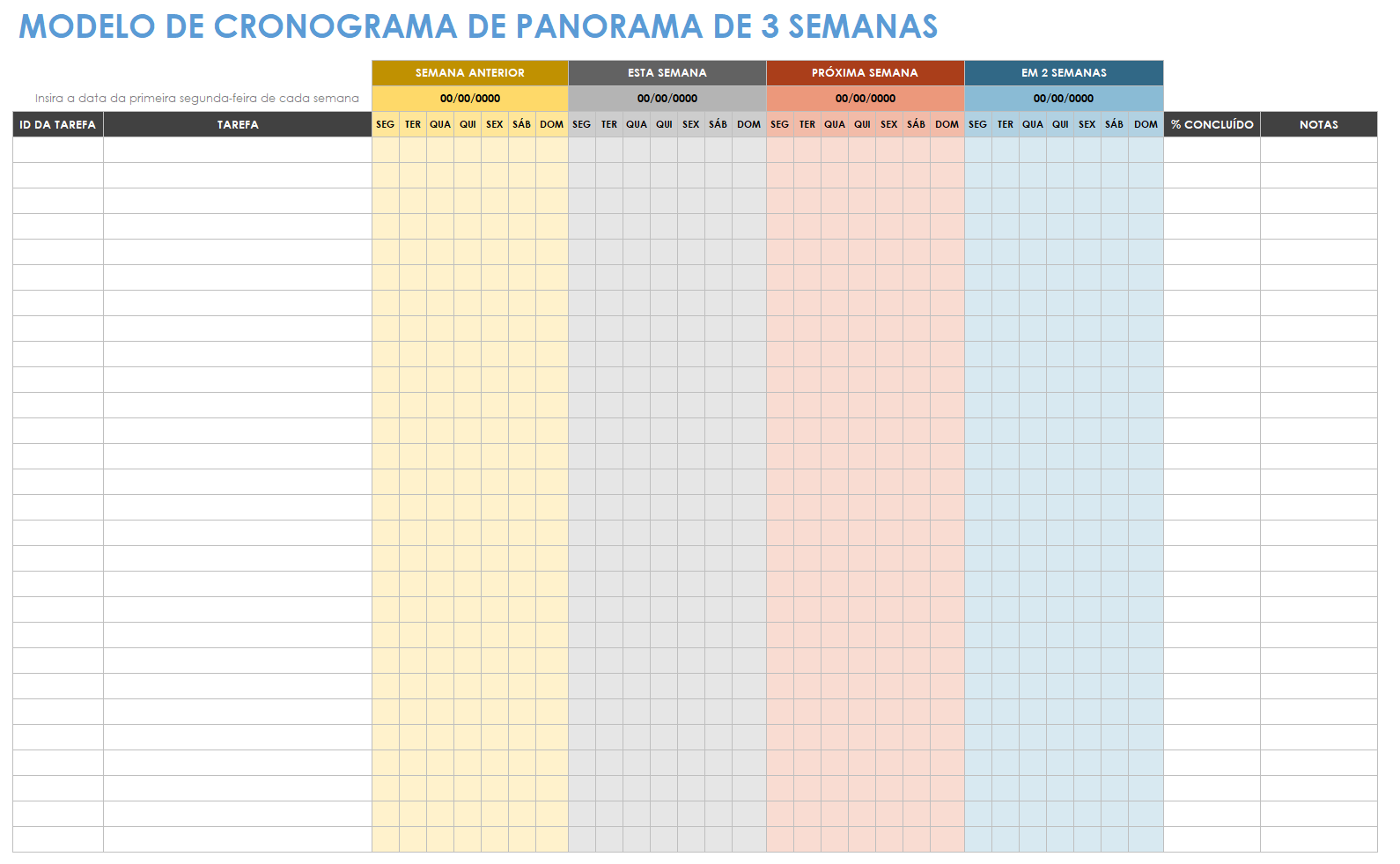 Modelo de cronograma antecipado de 3 semanas para planejamento de projeto de construção