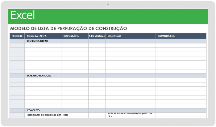 Modelo de lista de pendências de construção