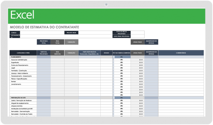 Estimativa da Contratada