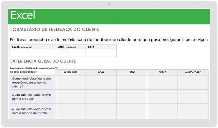 Formulário de feedback do cliente