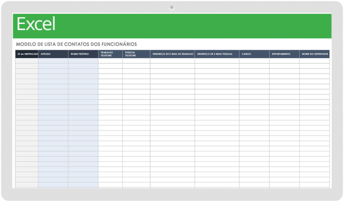 modelo excel de lista de contatos