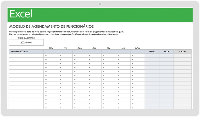 Modelo de cronograma do funcionário para excel