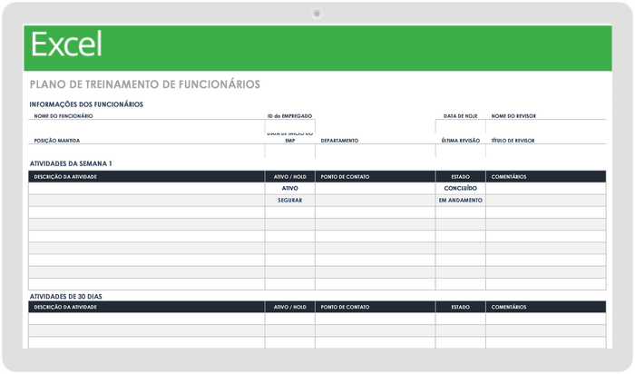 Modelo de plano de treinamento de funcionários