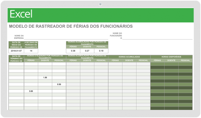 Modelo de Rastreador de Férias do Funcionário