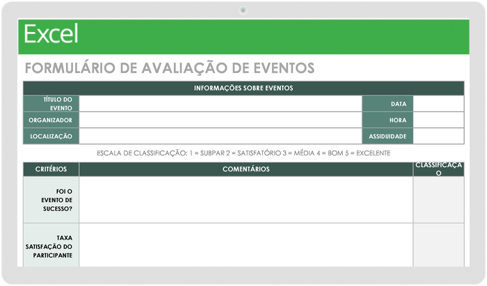 Modelo de Formulário de Avaliação de Evento