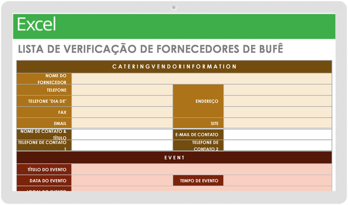 Modelo de Lista de Verificação de Fornecedores de Planejamento de Eventos