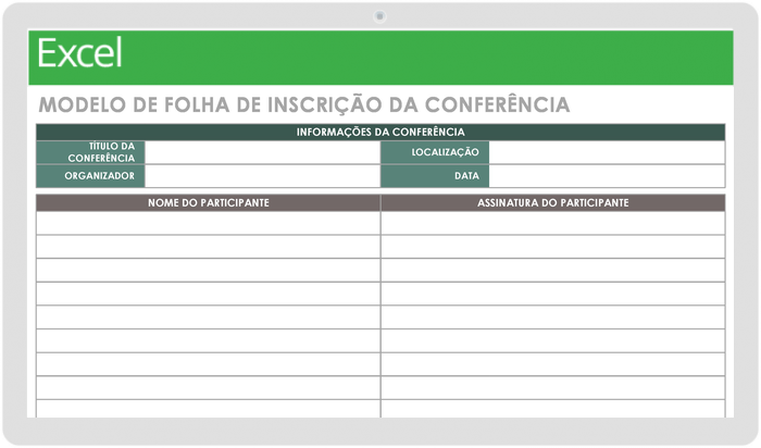 Modelo de Folha de Entrada de Conferência de Modelos de Planejamento de Eventos