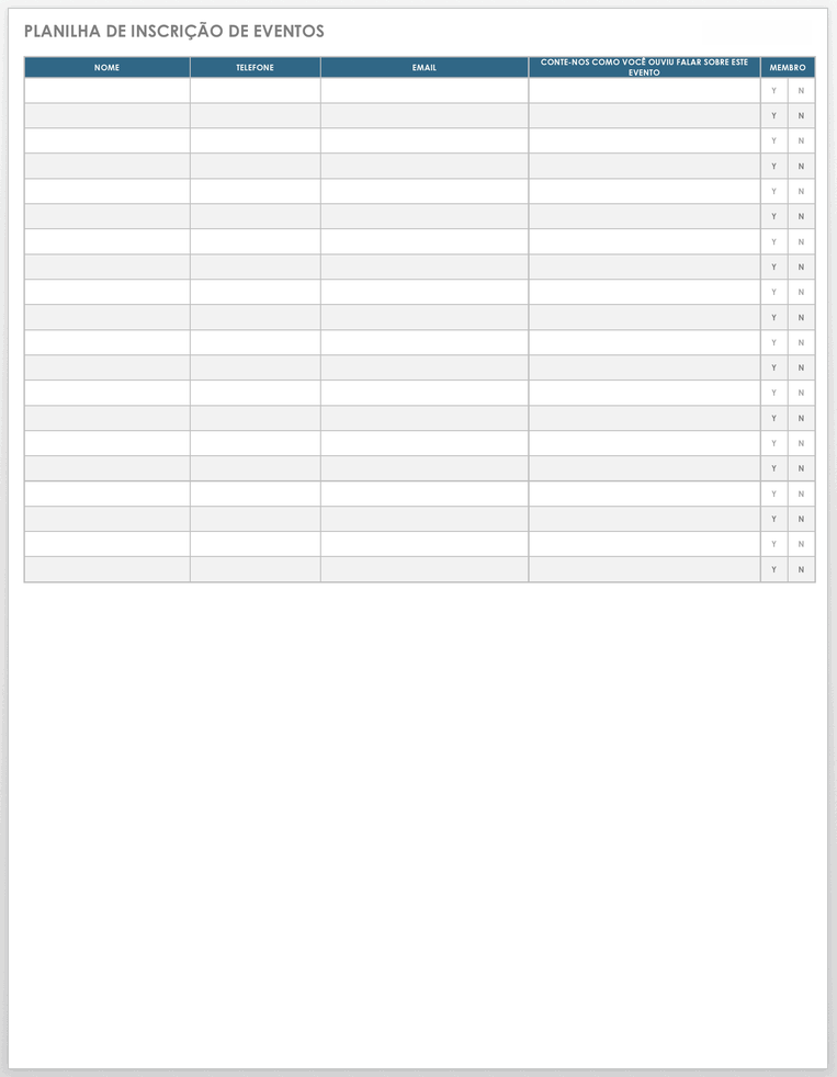 Modelo de Planilha de Inscrição de Eventos Modelos de Planejamento de Eventos