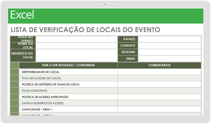 Modelos de lista de verificação de local de evento para planejamento de eventos