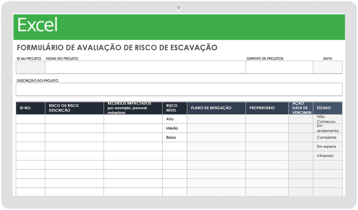 Formulario de avaliação de risco de escavação